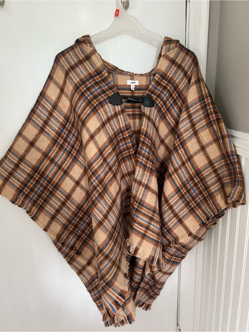 Aerie Plaid Hooded Poncho - Beige & Brown One Size